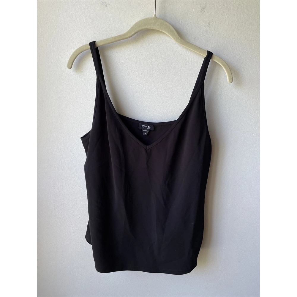 Worth New York Camisole Womens 10 Black V-Neck Rayon Stretch Minimalist Office